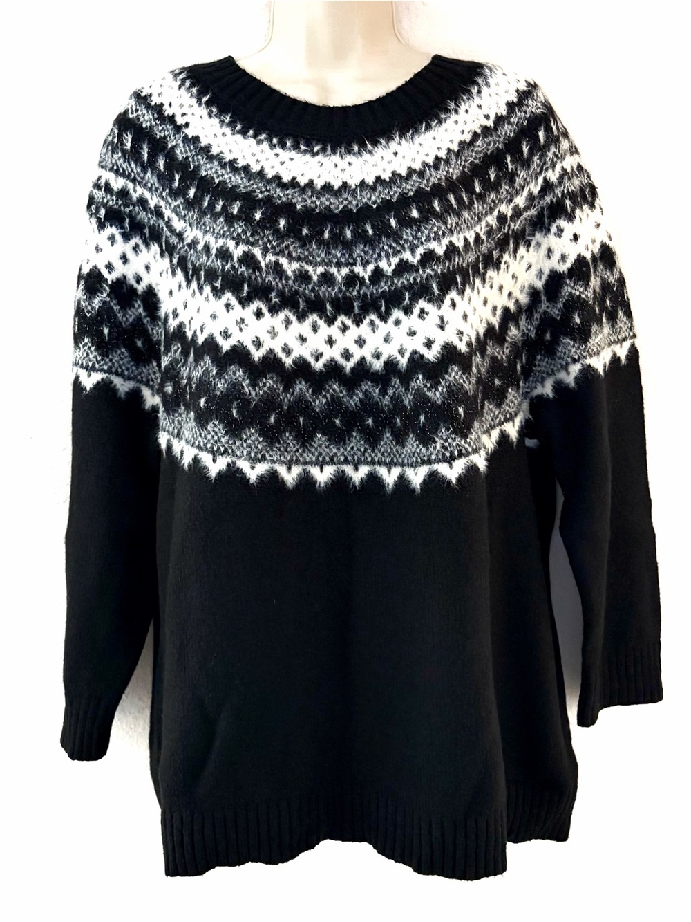 Talbots Black and White Crewneck Sweater